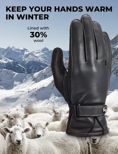 Vista 2 de KEMIMOTO Sheepskin Leather Driving Motorcycle Gloves for Men Women All Fingers Touchscreen Texting Riding Winter Dress Black Cashmere Lined Gloves
