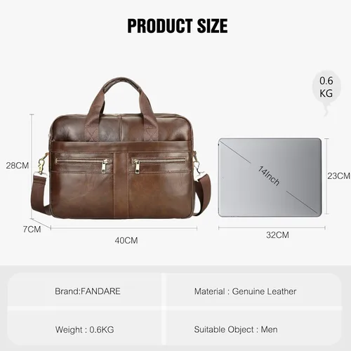 Vista 5 de FANDARE Maletín de cuero para hombre para portátil de 15,6 pulgadas