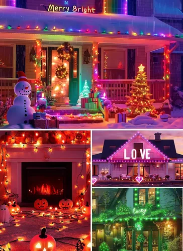 Vista 7 de Brightown Luces LED de Navidad C9 para exteriores, 100 LED RGB inteligentes para árbol de Navidad, sincronización de música, control por aplicación