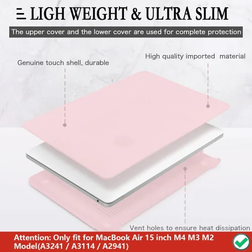 Vista 4 de CISSOOK Funda rosa bebé para MacBook Air de 15 pulgadas lanzamiento 2023 2024 2025, cubierta rígida de plástico rosa tiza con cubierta de teclado
