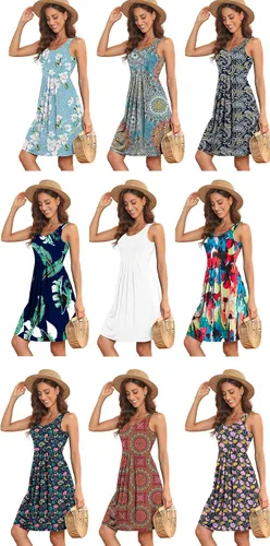 Vista 4 de Akihoo Vestidos de verano para mujer, casual, sin mangas, midi, plisados, lisos, estilo tanque