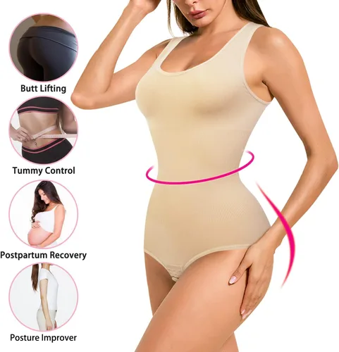 Vista 2 de Nebility Body moldeador de cintura sin costuras con cuello redondo y control de abdomen para mujer