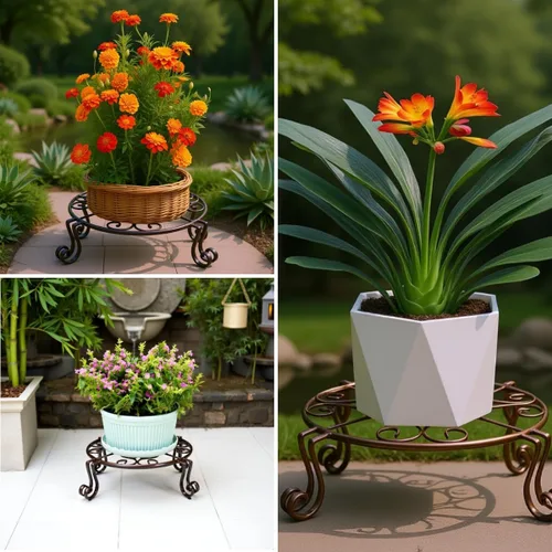 Vista 7 de Paquete de 2 soportes para plantas de 12 pulgadas, soportes metálicos resistentes a la corrosión para uso en interiores y exteriores, soportes