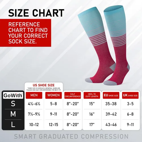 Vista 2 de GoWith Calcetines de compresión unisex hasta la rodilla, 15-20 mmHg, rayón hecho de calcetines de bambú, calcetines de viaje transpirables