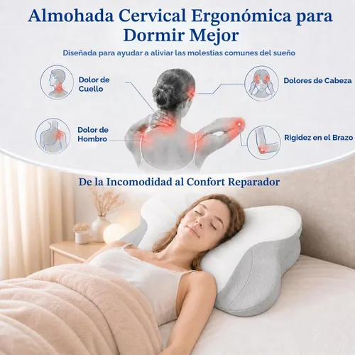 Vista 7 de Almohada cervical para el cuello para dormir, almohada ergonómica para dormir acogedora, almohada de espuma viscoelástica sin olor para dormir