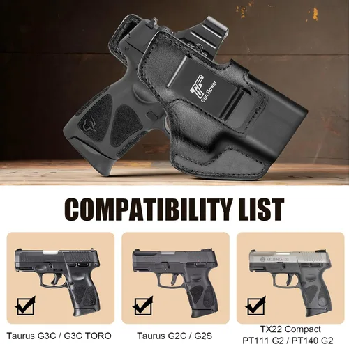 Vista 2 de GUN & FLOWER IWB Leather Holster for Taurus G3C/ G2C/ G2S/ G3C Toro/ TX22 Compact/ PT111/ PT140 - Optic Ready Available, Inside Waistband Concealed