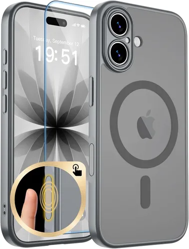 Vista 389 de zapica Funda magnética para iPhone Air, con protector de pantalla de vidrio templado, compatible con MagSafe, translúcida mate, a prueba de golpes