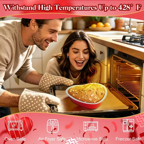 Vista 6 de 20 Pack 22oz Heart Shaped Cake Pans with Lids,Aluminum Foil Heart Baking Cups,Disposable Ramekins Liners Tins for Valentine's Day