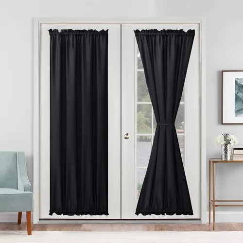 Vista 37 de Cortinas para puerta francesa, color aguamarina, 24 pulgadas de ancho x 40 pulgadas de largo, 1 panel Bolsillo para barra, semitransparente