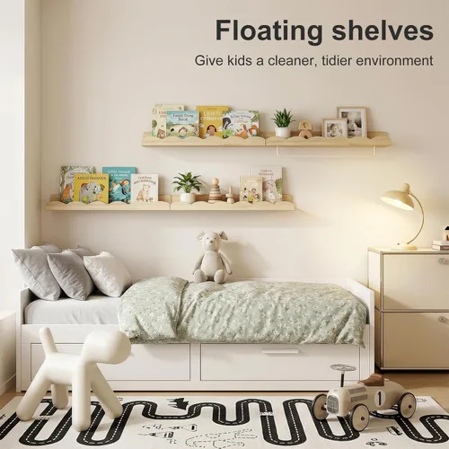 Vista 5 de Fixwal Estantes flotantes de 16.5 pulgadas para libros de guardería, juego de 4 estantes de pared festoneados con toallero para niños, habitación