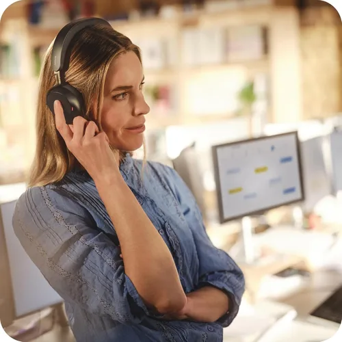 Vista 2 de Jabra Evolve3 75 Auriculares inalámbricos Bluetooth con micrófono para el trabajo, USB-A, tecnología de llamada de voz AI, cancelación activa