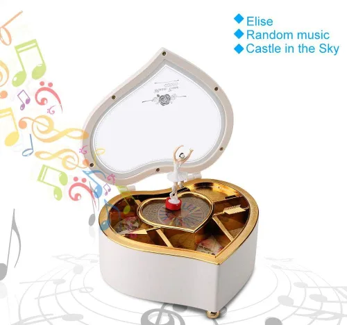 Vista 5 de Caja de música de bailarina, caja de música de bailarina giratoria mecánica, caja de música en forma de corazón para niñas, niños, regalo