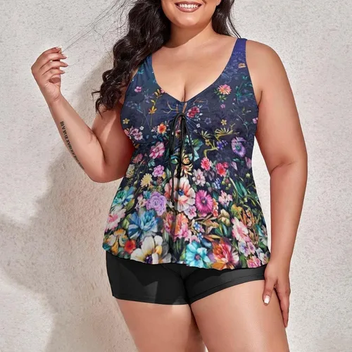 Vista 2 de Apfopard Womens Plus Size Printed Tankini Sets Crop Tank Top and Boyshort Two Piece Swimsuits Swimwear Boy Shorts 2023 High