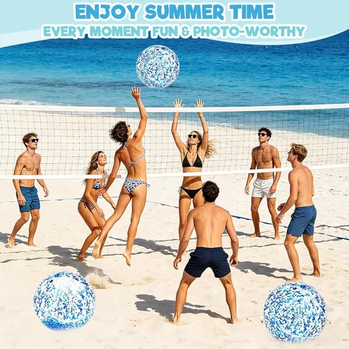 Vista 3 de Paquete de 12 bolas de playa inflables con purpurina a granel, pelota de playa de 16 pulgadas, juguetes para juegos de adultos y niños, decoración