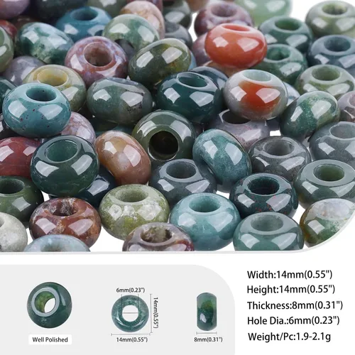 Vista 3 de mookaitedecor 25 cuentas de ágata india con agujero grande para hacer joyas