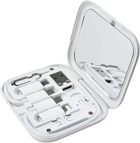 Vista 10 de Tarjeta de carga USB-C: kit de cable adaptador de carga múltiple USB con cable de 11.0 in, adaptadores USB C a A/Micro USB/luz, estuche de espejo