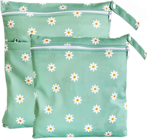Vista 23 de Bolsa para pañales de tela, 2 bolsas impermeables y reutilizables con bolsillos con cremallera, lavable, reutilizable para viajes, playa, piscina