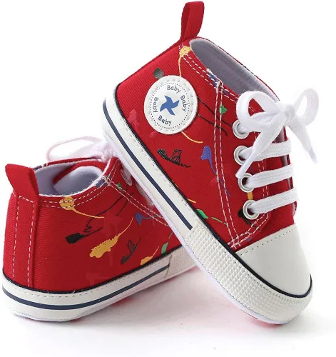 Vista 4 de Zapatos unisex para bebés, niñas y niños, suela suave, lona para recién nacidos, primeros pasos, zapatillas altas antideslizantes