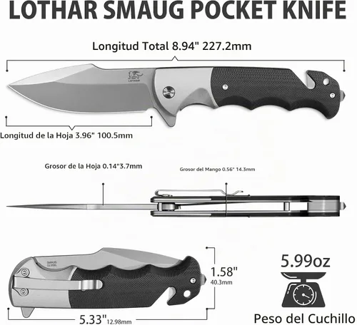 Vista 7 de SMAUG - Cuchillo de bolsillo táctico para hombre