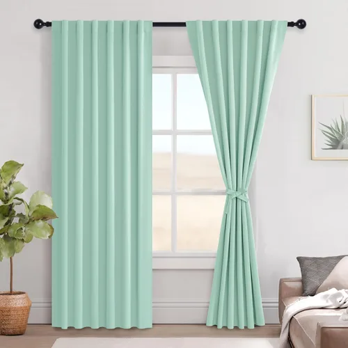 Vista 166 de Hiasan Cortinas opacas negras para dormitorio, cortinas opacas cortas de 45 pulgadas de largo, con aislamiento térmico, bolsillo para barra