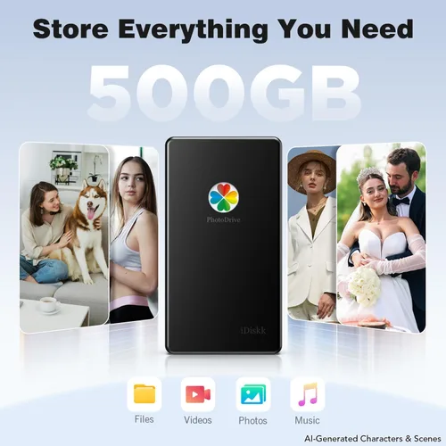 Vista 2 de iDiskk Disco duro externo de 500 GB con certificación MFi de Apple, almacenamiento de archivos de fotos y video con un solo clic, compatible