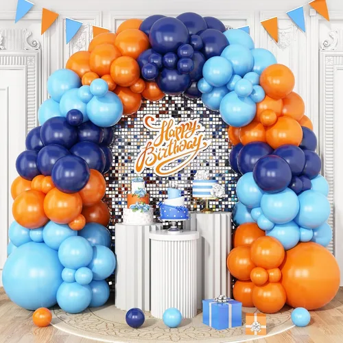 Vista 10 de Kit de arco de globos azules, kit de guirnalda de arco de globos azul marino y blanco con globos de confeti azul claro azul cromado, globos azules