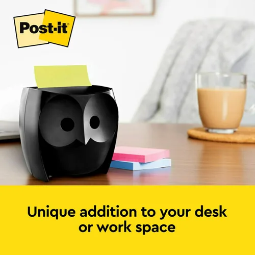 Vista 3 de Post-it Paquete de regalo dispensador de notas de búho, incluye 18 unidades Post-it de 3 x 3 pulgadas, dispensador súper adhesivo de notas