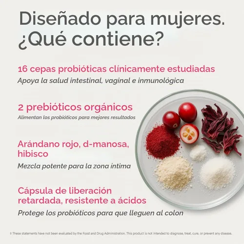 Vista 2 de Probióticos completos para mujeres, salud vaginal, utinaria, digestiva e inmunológica, 60 mil millones de UFC, 16 cepas, prebióticos y probióticos