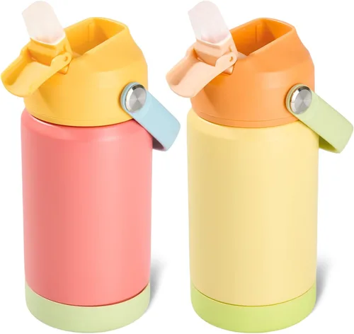 Vista 42 de Kerilyn - Botella de agua para niños, de acero inoxidable, con pajilla a prueba de fugas, con aislamiento térmico, libre de bisfenol A, unisex