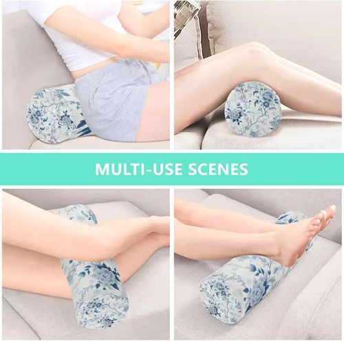 Vista 7 de Qilmy Blue and White Florals Neck Roll Pillow, Memory Foam Round Pillow Cylinder Bolster Pillow for Sleeping, Cervical Roll Pillows for Pain Relief