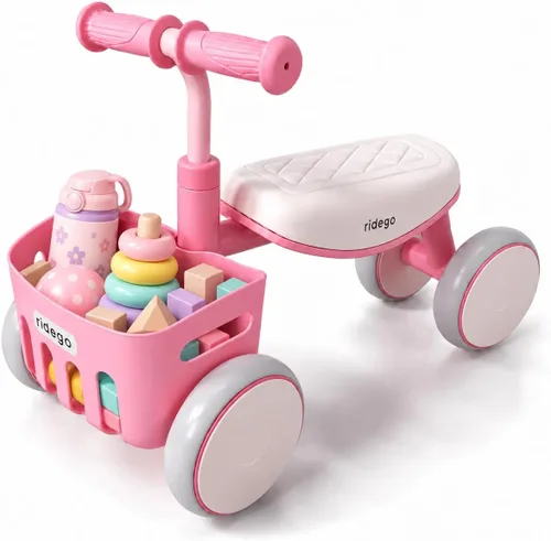 Vista 8 de Ridego Bicicleta de equilibrio para niños de 1 a 3 años con cesta y asiento Azul