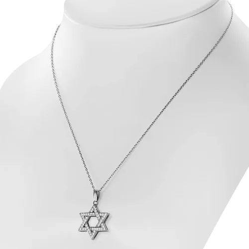 Vista 8 de Collar con colgante de plata de ley 925 con estrella judía de David con circonita cúbica blanca