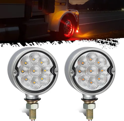 Vista 4 de Partsam 2 luces LED de señal de giro de doble cara, color rojo ámbar, luces de pedestal para camiones compatibles con Freightliner Kenworth