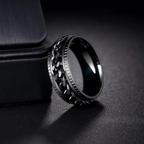 Vista 4 de Anillos giratorios para hombres y mujeres, anillos de ansiedad para hombres, anillos de cadena para adultos, anillos de titanio y acero