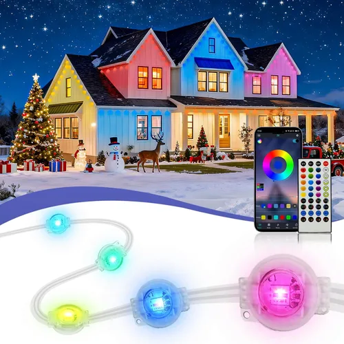 Vista 12 de XINKAITE 100ft Permanent Outdoor Lights for House, 2025 Eave Lighting with App/Remote Control, IP67 Waterproof smartlight for Christmas, Halloween