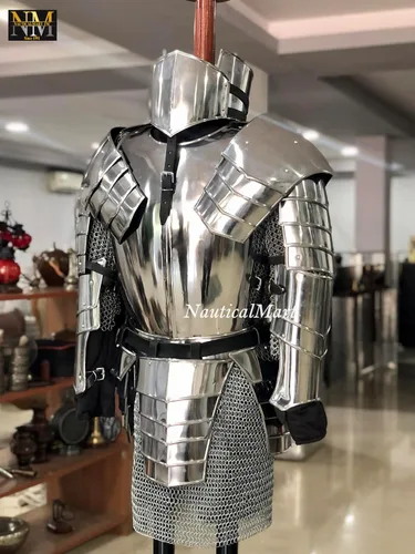 Vista 3 de Vigor - Conjunto de armadura de acero medieval con armadura cruzada LARP Knight Body Plated Armor