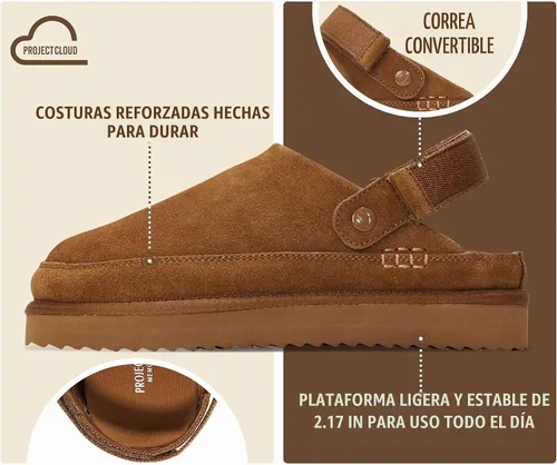 Vista 3 de Project Cloud 100% Genuine Leather Platform Clogs for Women Mules for Women Castaño