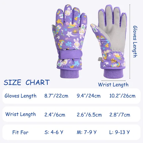 Vista 6 de JANGANNSA Guantes de esquí de invierno para niños y niñas, guantes de nieve para clima frío, guantes de esquí y snowboard impermeables con forro
