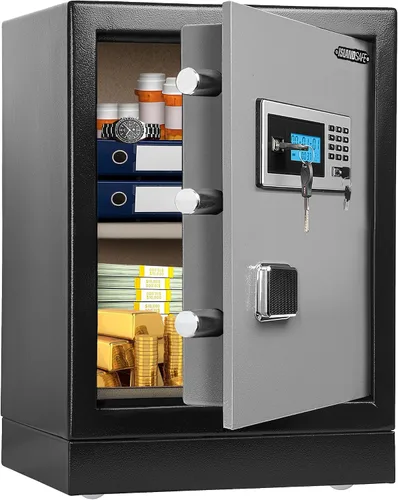 Vista 8 de Caja fuerte pesada, caja fuerte de acero grande de 50 libras, caja fuerte de dinero antirrobo de doble bloqueo con alarma, luz
