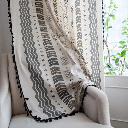 Vista 28 de VOGOL Cortinas con textura de lino con estampado floral bohemio, 59 x 63, 1 panel