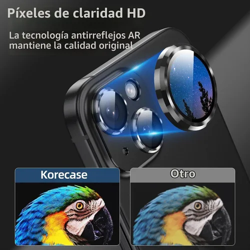 Vista 2 de Korecase Protector de lente de cámara para iPhone 15/iPhone 15 Plus, protección contra caídas, resistente a los arañazos, cubierta de cámara de Negro