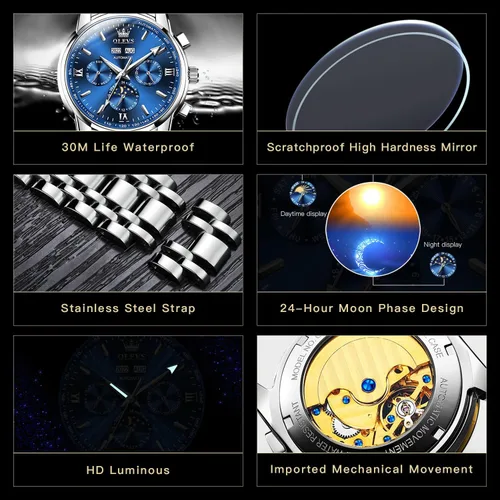 Vista 3 de Relojes automáticos para hombres, regalos de cumpleaños para él, papá, marido, novio, reloj para hombre