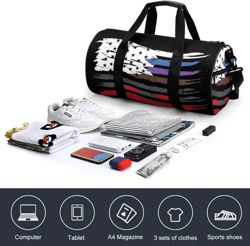 Vista 4 de Bolsa deportiva para gimnasio con bandera de Jiu Jitsu Americana, bolsa de viaje para entrenamiento, bolsas ligeras de fin de semana para mujeres