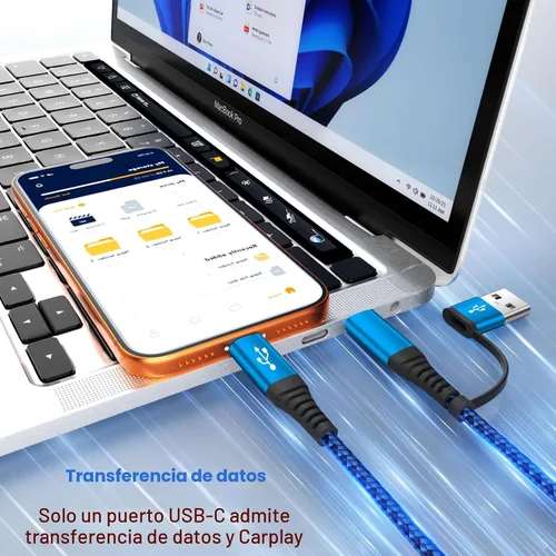 Vista 6 de Cable de Carga Múltiple para Cargador de Apple Watch, 4 en 1 Cable Cargador de Teléfono USB A/C con Doble Tipo-C/IP, Cable Magnético iWatch de Nylon