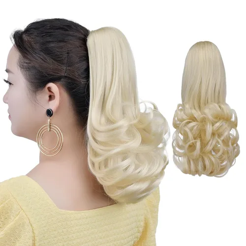 Vista 59 de Cola de caballo con clip, color castaño rojizo, ondulado de 10 pulgadas, extensión de cola de caballo de 3.3 onzas, extensiones de cabello sintético