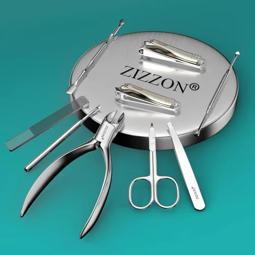 Vista 6 de ZIZZON Juego de manicura profesional de acero inoxidable para uñas y uñas de los pies y uñas 9 en 1, kit de pedicura y aseo con estuche de viaje
