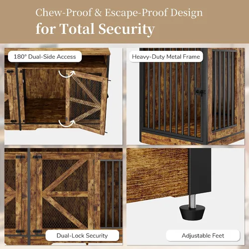 Vista 7 de Donox Mueble de jaula para perros para 1 o 2 perros, doble perrera con divisor extraíble y puertas dobles, mesa consola de madera resistente