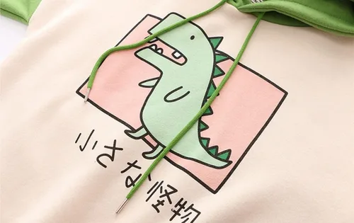 Vista 4 de Sudadera con capucha de dinosaurio Kawaii sin botones, linda sudadera con capucha para teengirls