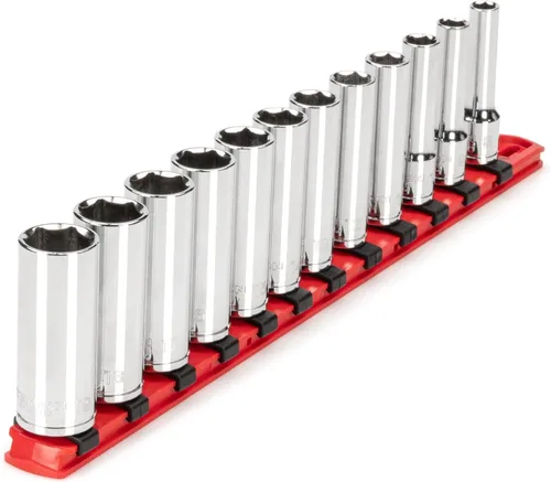 Vista 19 de TEKTON SHD91105 - Juego de llaves de vaso de 6 puntos con riel de 3/8 pulgadas de profundidad, 9 piezas (5/16 - 3/4 pulgadas)