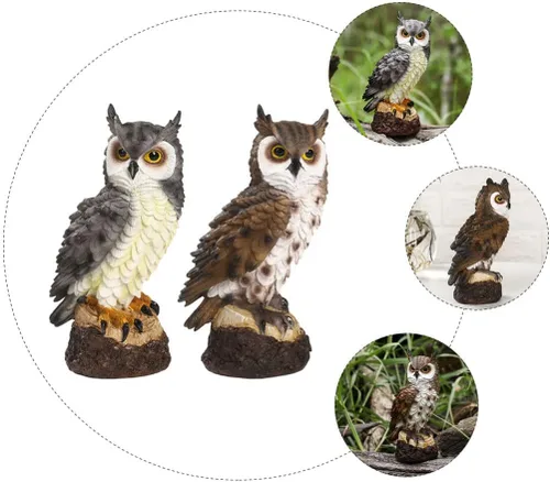 Vista 6 de YARDWE Estatuas de búho y animales del bosque, 2 piezas, decoración de micro paisaje, escultura de búho, animales de jardín para jardín, paisaje